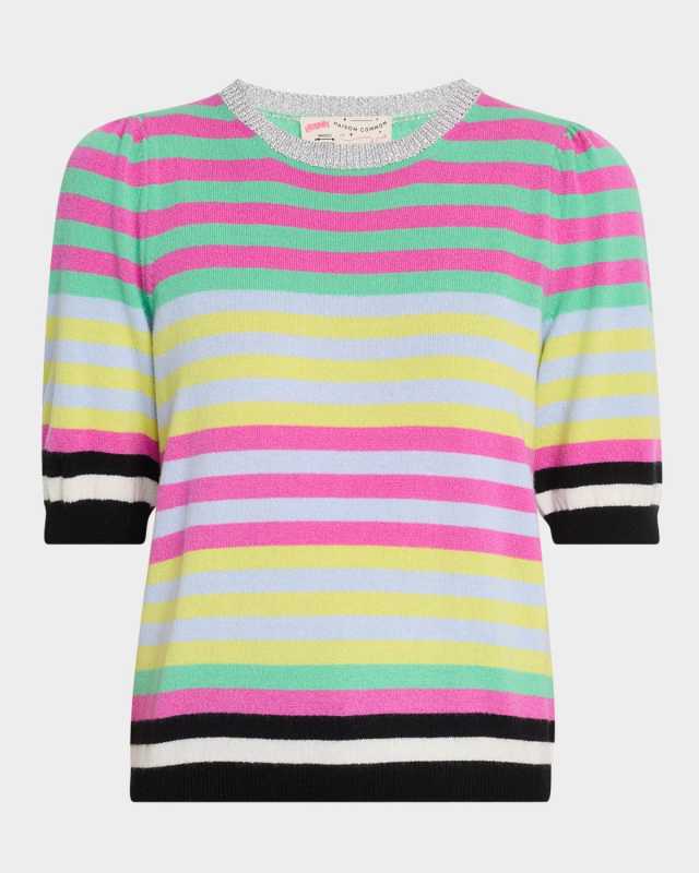 Striped Puff-Sleeve Wool-Cashmere Crewneck Sweat